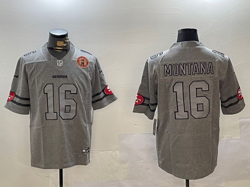 Men San Francisco 49ers #16 Montana Grey Throwback 2024 Nike Limited NFL Jersey style 12304->san francisco 49ers->NFL Jersey